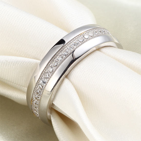 Men's Wedding Band Solid Sterling 925 Silver Simulated Diamond Ring