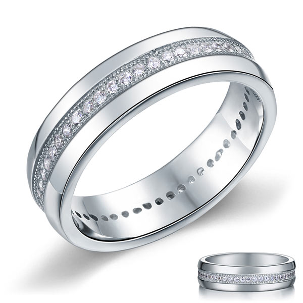 Men's Wedding Band Solid Sterling 925 Silver Simulated Diamond Ring