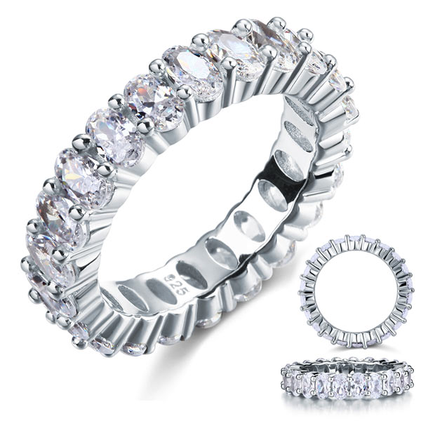 Oval Cut Eternity Solid Sterling 925 Silver Wedding Ring Band Jewelry