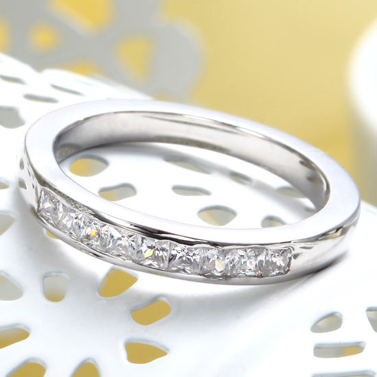 Channel Set Princess Cut Solid Sterling 925 Silver Ring