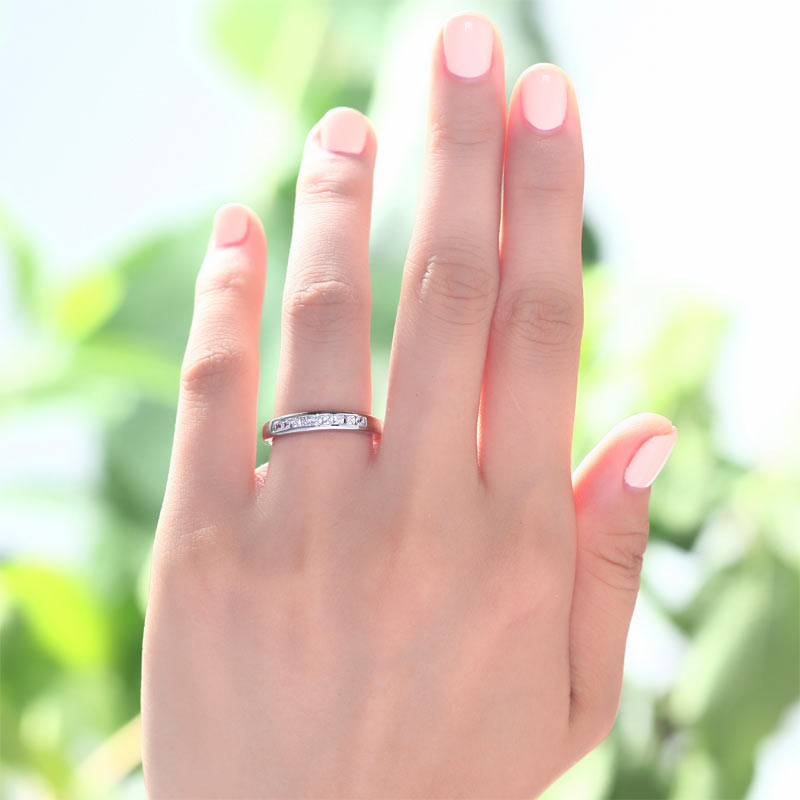 Channel Set Princess Cut Solid Sterling 925 Silver Ring