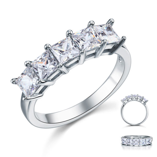 Princess Cut Five Stone 1.25 Ct Solid 925 Sterling Silver Bridal Wedding Band Ring Jewelry