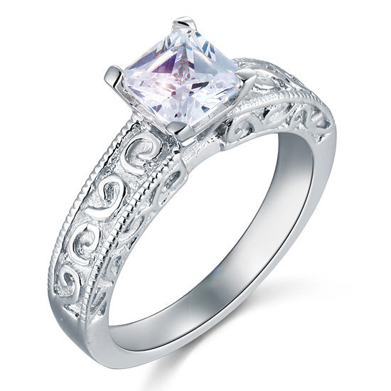 Vintage Style 1 Carat Simulated Diamond Solid 925 Sterling Silver Wedding Engagement Ring