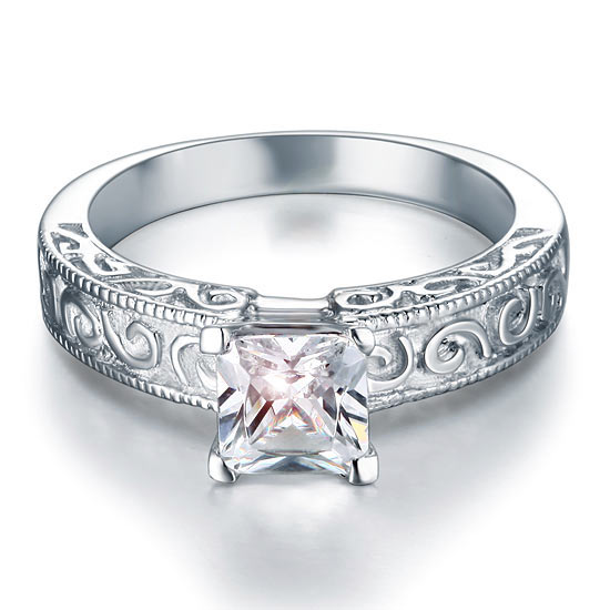 Vintage Style 1 Carat Simulated Diamond Solid 925 Sterling Silver Wedding Engagement Ring