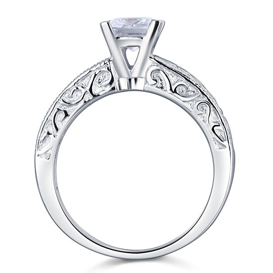 Vintage Style 1 Carat Simulated Diamond Solid 925 Sterling Silver Wedding Engagement Ring