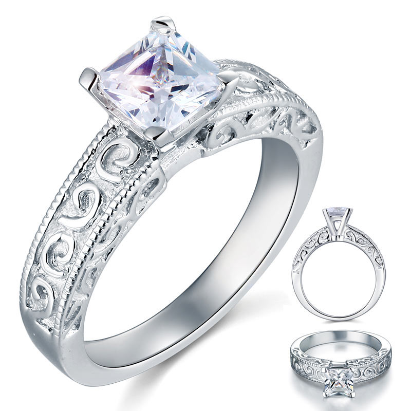 Vintage Style 1 Carat Simulated Diamond Solid 925 Sterling Silver Wedding Engagement Ring