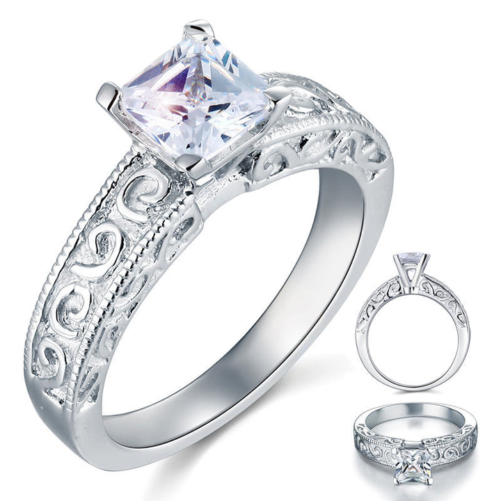 Vintage Style 1 Carat Simulated Diamond Solid 925 Sterling Silver Wedding Engagement Ring