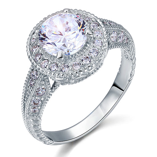 Vintage Style 2 Carat Simulated Diamond Solid 925 Sterling Silver Wedding Engagement Ring