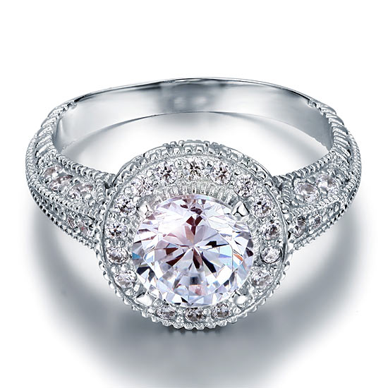 Vintage Style 2 Carat Simulated Diamond Solid 925 Sterling Silver Wedding Engagement Ring