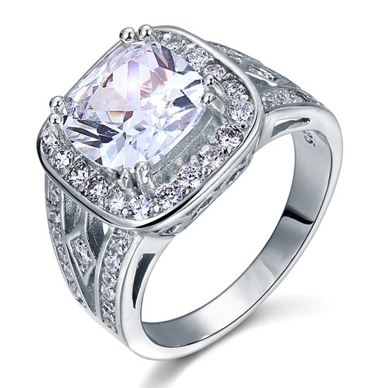 Art Deco Vintage Style 4 Carat Cushion Simulated Diamond Solid 925 Sterling Silver Wedding Engagement Ring