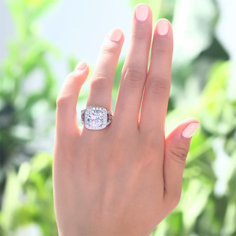 Art Deco Vintage Style 4 Carat Cushion Simulated Diamond Solid 925 Sterling Silver Wedding Engagement Ring
