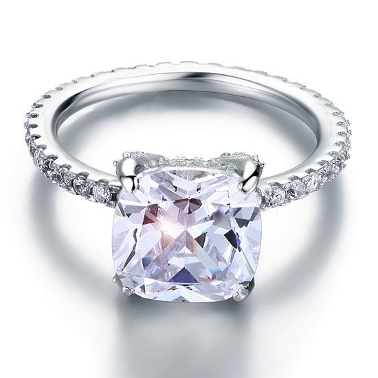 5 Carat Cushion Cut Simulated Diamond Solid 925 Sterling Silver Wedding Engagement Promise Ring Jewelry