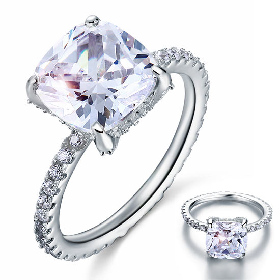 5 Carat Cushion Cut Simulated Diamond Solid 925 Sterling Silver Wedding Engagement Promise Ring Jewelry