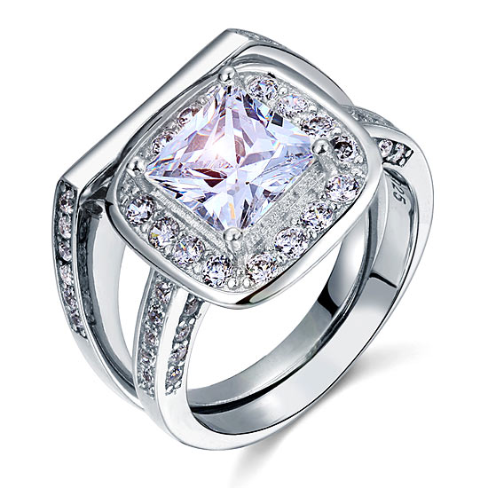 Vintage Style 2 Carat Simulated Diamond Solid Sterling 925 Silver 2-Pc Bridal Wedding Engagement Ring Set