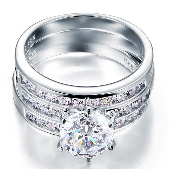 2 Ct Simulated Diamond 925 Sterling Silver Wedding Engagement Ring Set 3-Pcs
