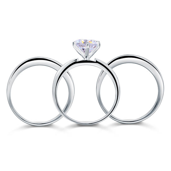 2 Ct Simulated Diamond 925 Sterling Silver Wedding Engagement Ring Set 3-Pcs