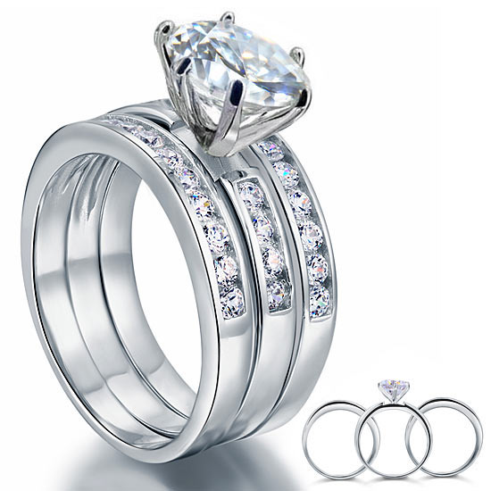 2 Ct Simulated Diamond 925 Sterling Silver Wedding Engagement Ring Set 3-Pcs