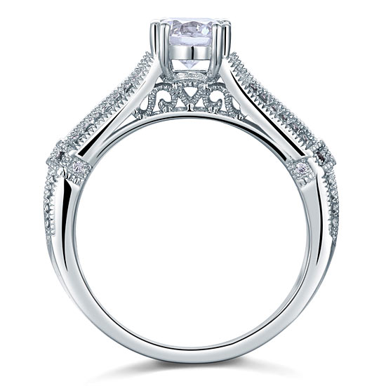 Vintage Style 1 Carat Simulated Diamond Solid 925 Sterling Silver Bridal Wedding Engagement Ring Jewelry