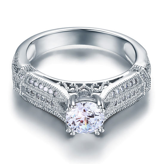 Vintage Style 1 Carat Simulated Diamond Solid 925 Sterling Silver Bridal Wedding Engagement Ring Jewelry