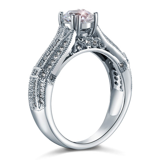 Vintage Style 1 Carat Simulated Diamond Solid 925 Sterling Silver Bridal Wedding Engagement Ring Jewelry