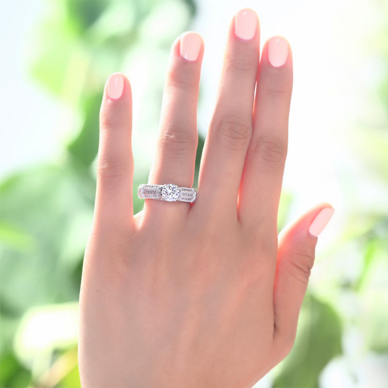Vintage Style 1 Carat Simulated Diamond Solid 925 Sterling Silver Bridal Wedding Engagement Ring Jewelry