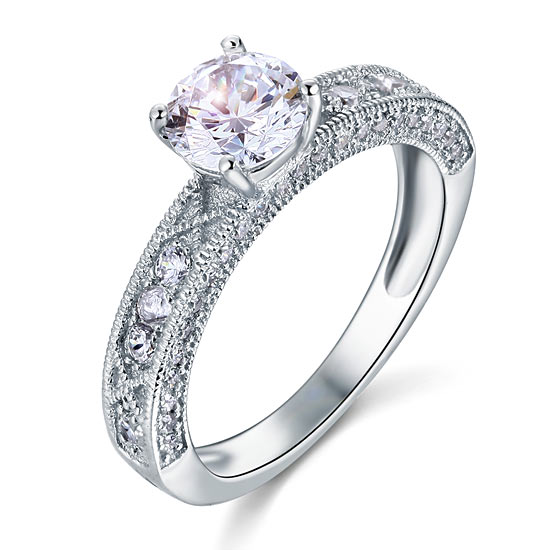 Vintage Style 1.25 Carat Simulated Diamond Solid 925 Sterling Silver Bridal Wedding Engagement Ring Jewelry