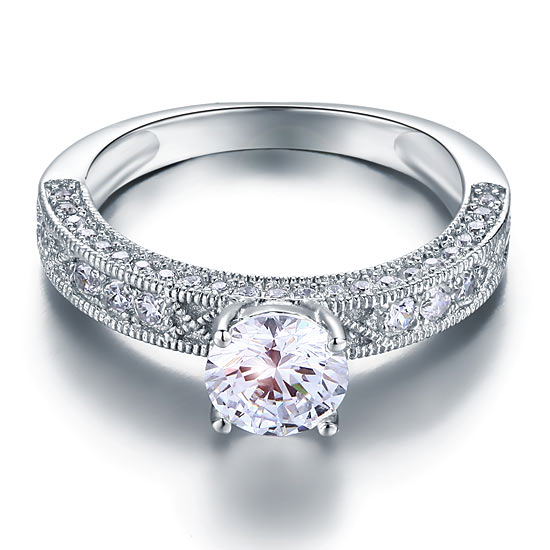 Vintage Style 1.25 Carat Simulated Diamond Solid 925 Sterling Silver Bridal Wedding Engagement Ring Jewelry