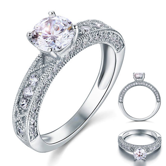 Vintage Style 1.25 Carat Simulated Diamond Solid 925 Sterling Silver Bridal Wedding Engagement Ring Jewelry