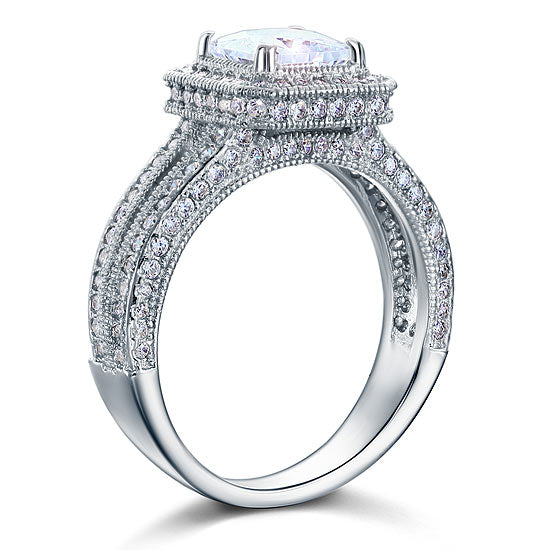 Vintage Style 1.5 Carat Simulated Diamond Solid 925 Sterling Silver Bridal Wedding Engagement Ring