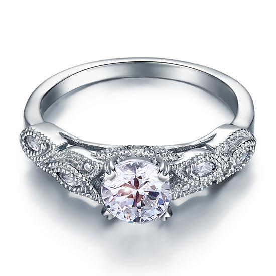 Vintage Style 1 Ct Solid 925 Sterling Silver Bridal Wedding Engagement Ring