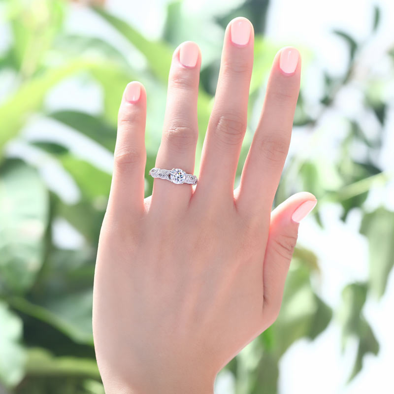 Vintage Style 1 Ct Solid 925 Sterling Silver Bridal Wedding Engagement Ring