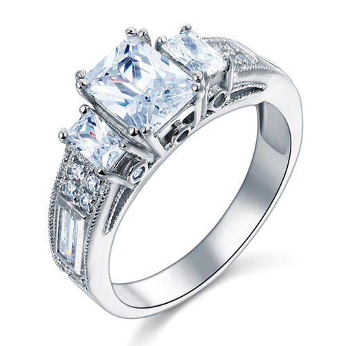 Simulated Diamond 925 Sterling Silver Ring Vintage Style