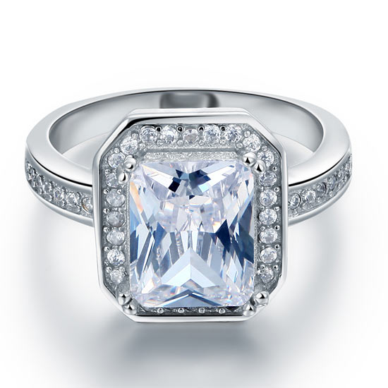 4 Carat Rectangle Solid 925 Sterling Silver Wedding Engagement Ring Jewelry
