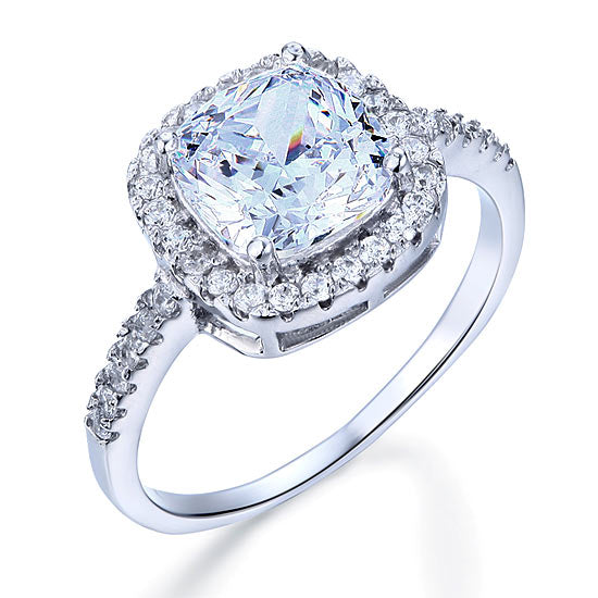 Solid 925 Sterling Silver Bridal Wedding Anniversary Engagement Ring 3 Carat Cushion Cut