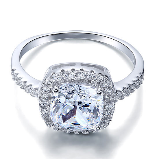 Solid 925 Sterling Silver Bridal Wedding Anniversary Engagement Ring 3 Carat Cushion Cut