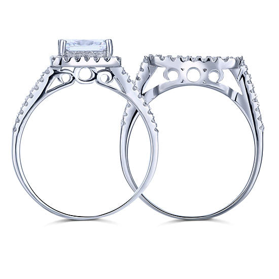 1.5 Carat Princess Simulated Diamond Solid 925 Sterling Silver Wedding Promise Engagement Ring Set