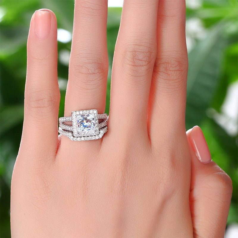 1.5 Carat Princess Simulated Diamond Solid 925 Sterling Silver Wedding Promise Engagement Ring Set