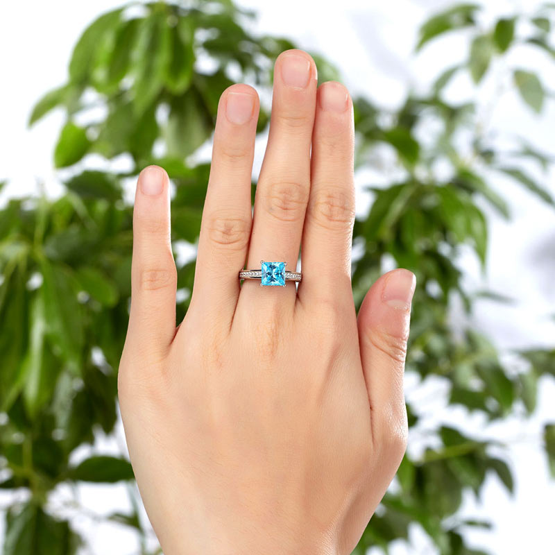 1.5 Carat Princess Cut Fancy Blue Simulated Diamond 925 Sterling Silver Wedding Engagement Ring