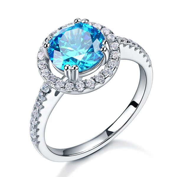 925 Sterling Silver Wedding Engagement Halo Ring 2 Carat Fancy Blue Simulated Diamond