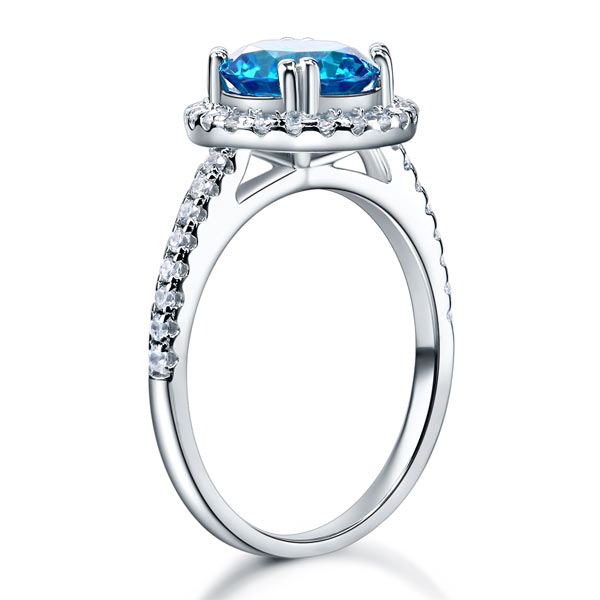925 Sterling Silver Wedding Engagement Halo Ring 2 Carat Fancy Blue Simulated Diamond