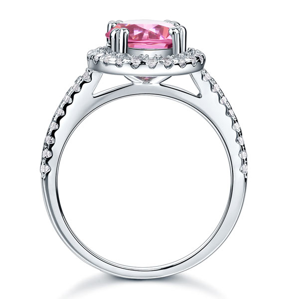 925 Sterling Silver Wedding Engagement Halo Ring 2 Carat Fancy Pink Simulated Diamond