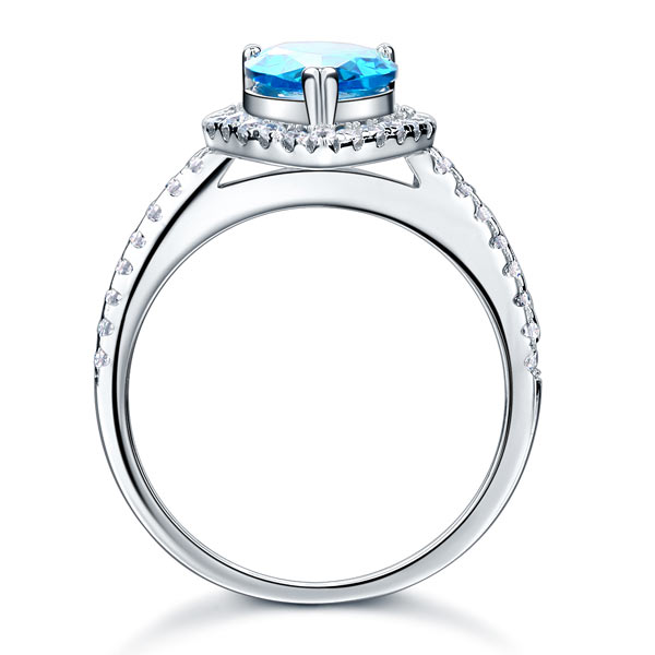 Sterling 925 Silver Wedding Engagement Ring Pear Blue Simulated Diamond Jewelry