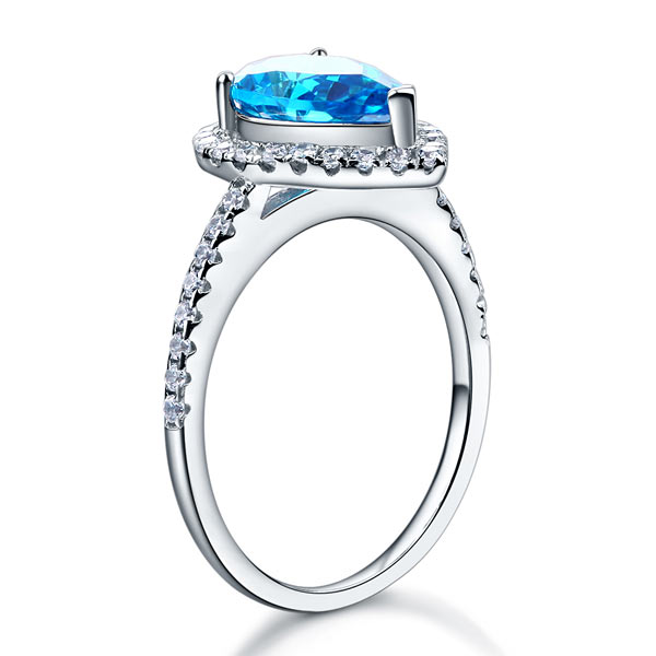 Sterling 925 Silver Wedding Engagement Ring Pear Blue Simulated Diamond Jewelry