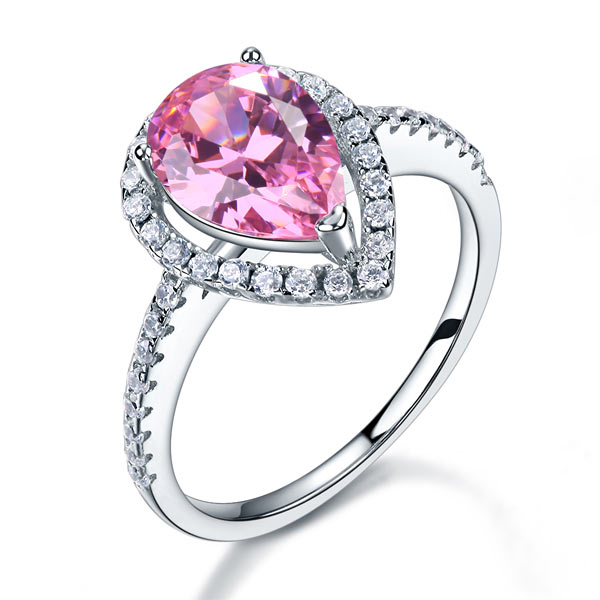 Sterling 925 Silver Wedding Engagement Ring Pear Fancy Pink Simulated Diamond Jewelry