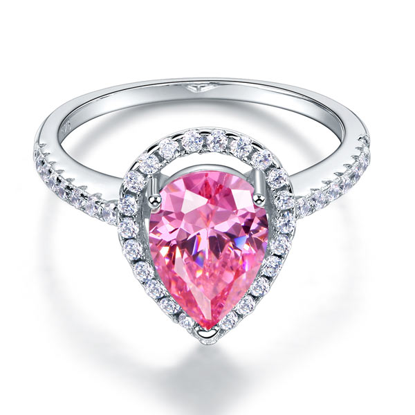 Sterling 925 Silver Wedding Engagement Ring Pear Fancy Pink Simulated Diamond Jewelry