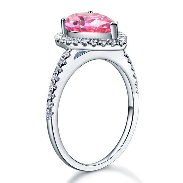 Sterling 925 Silver Wedding Engagement Ring Pear Fancy Pink Simulated Diamond Jewelry