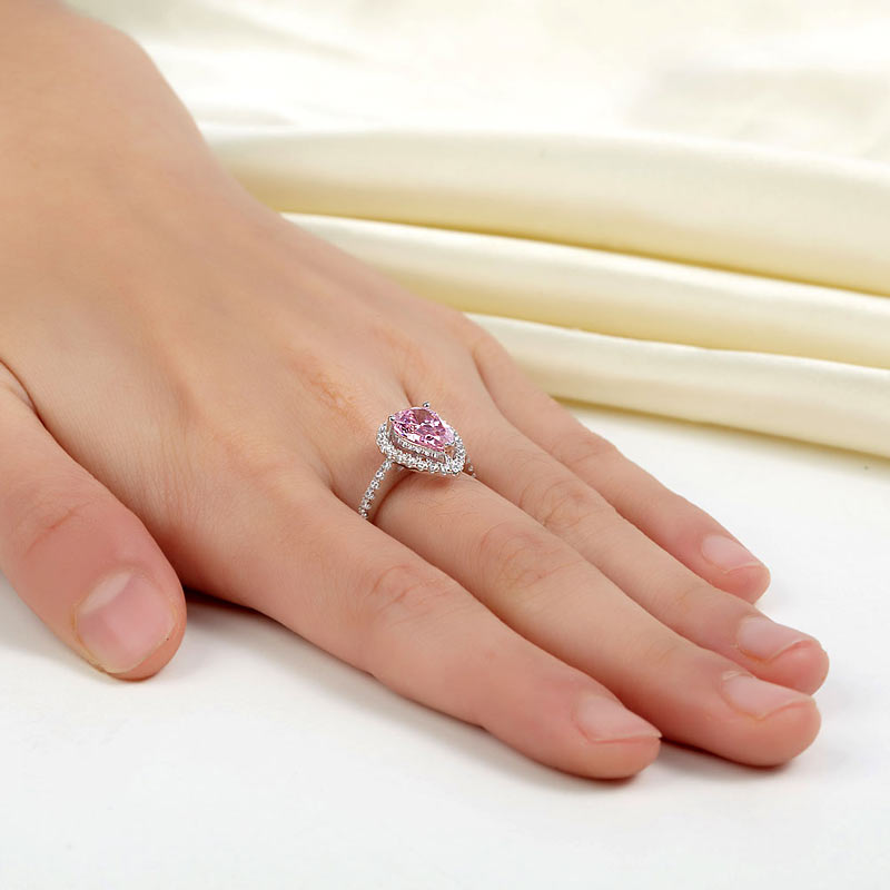 Sterling 925 Silver Wedding Engagement Ring Pear Fancy Pink Simulated Diamond Jewelry