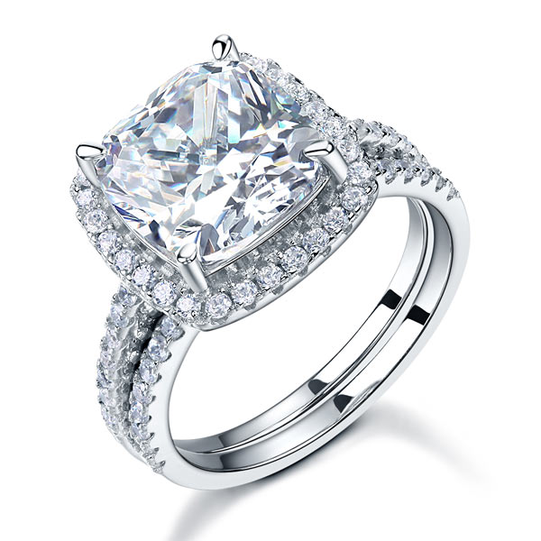 925 Sterling Silver 2 Pcs Wedding Engagement Ring Set 5 Ct Simulated Diamond