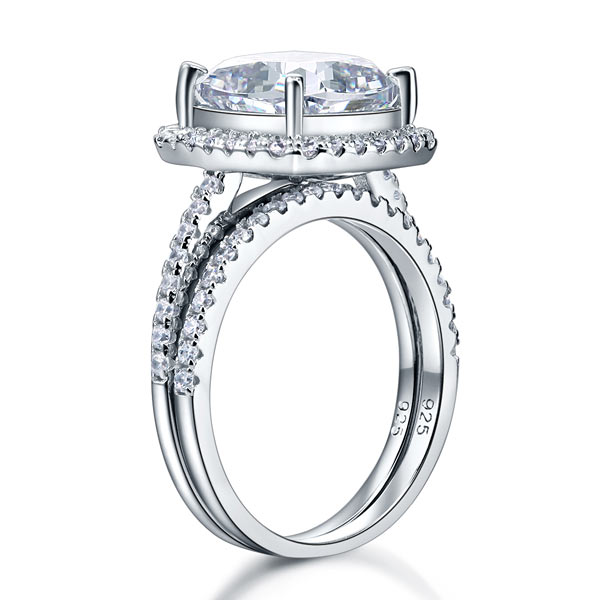 925 Sterling Silver 2 Pcs Wedding Engagement Ring Set 5 Ct Simulated Diamond