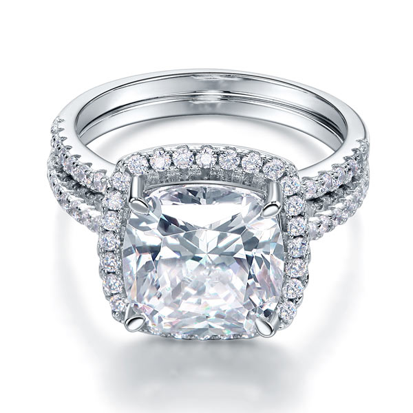 925 Sterling Silver 2 Pcs Wedding Engagement Ring Set 5 Ct Simulated Diamond
